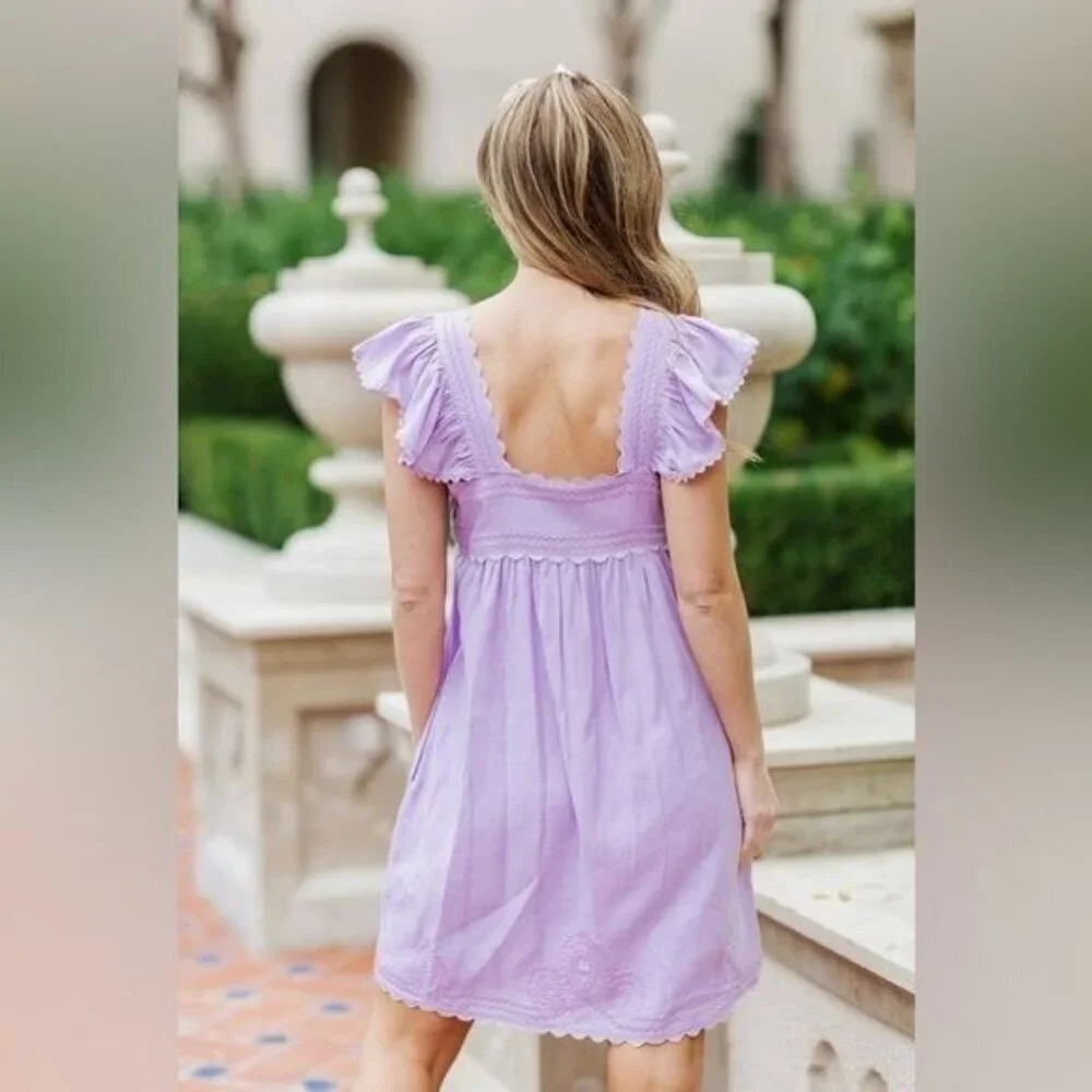 J. Marie Beckley Lavender Embroidered Ruffle Dress XS-L | Cottagecore, Pastel - Picture 5 of 5
